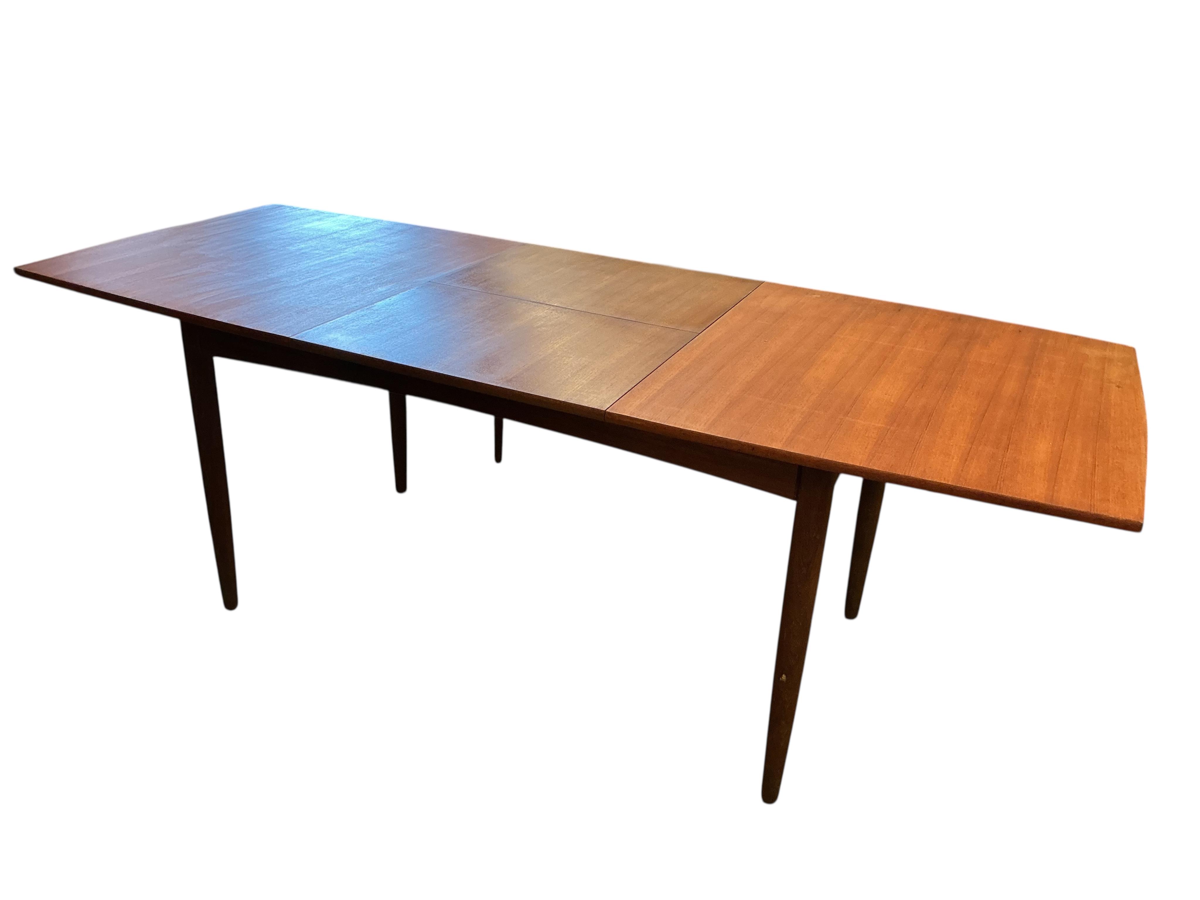 mid century Uniflex teak extending dining table, width 150cm, depth 85cm, height 74cm
